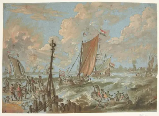 Havn med skibe for sejl, by Unknown