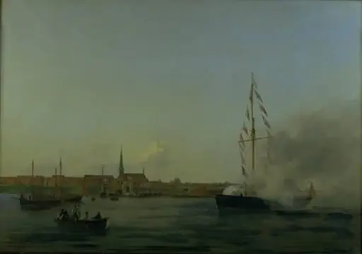 Havnen ved Nyborg. I forgrunden kutteren "Neptun", by Unknown
