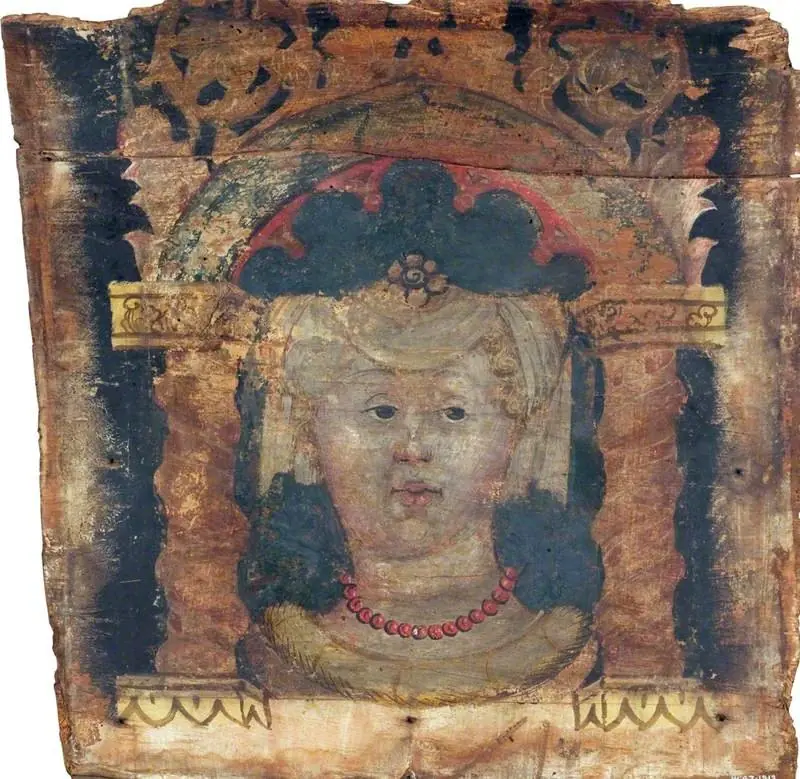 Head of a Woman under an Arch, Full Face (panel from a painted ceiling), by Unknown