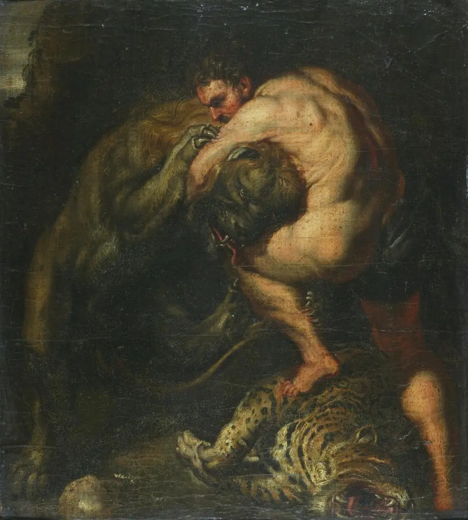 Hercules and the Nemean lion, by Unknown