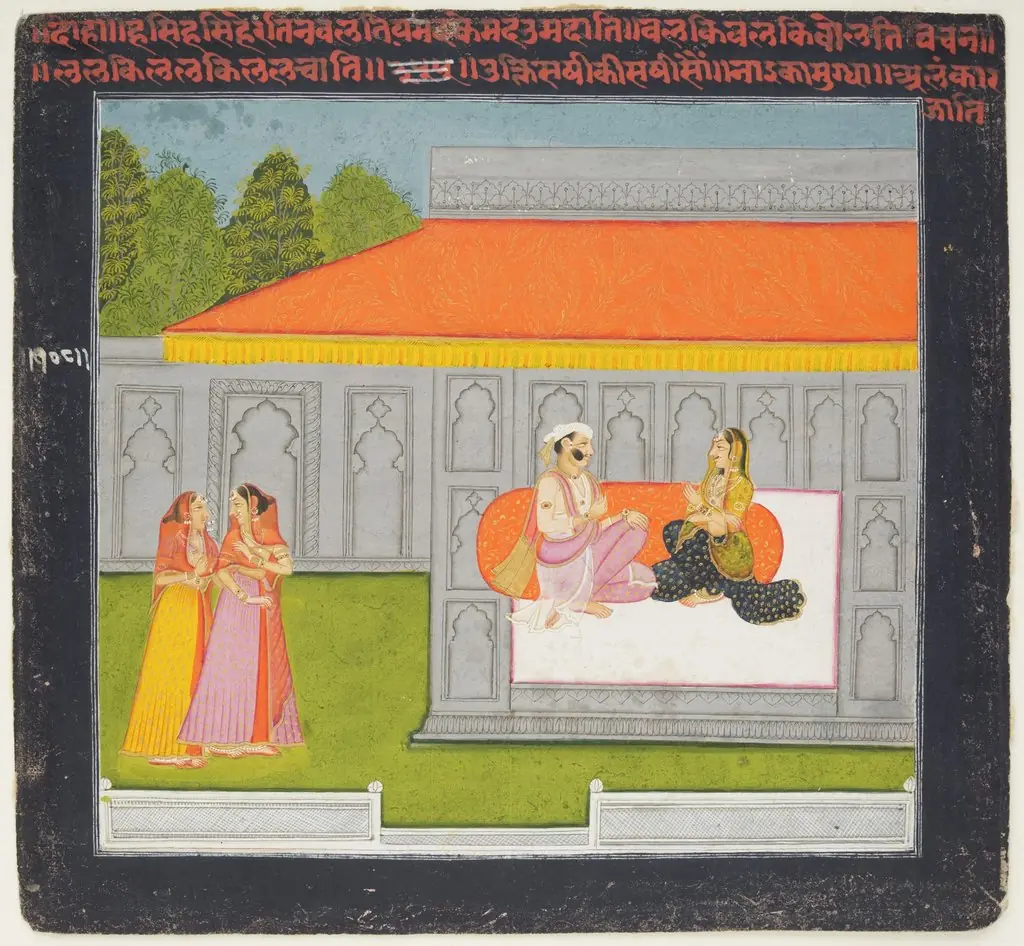 Hero and Heroine Subject: Prince and Lady in Pavilion with Two Attendants, by Unknown