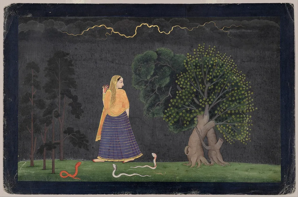 Heroine Rushing to Her Lover (Abhisarika Nayika ), by Unknown, unspecified, 1750