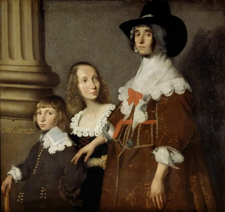Hester Tradescant and her Stepchildren, John and Frances, by Unknown