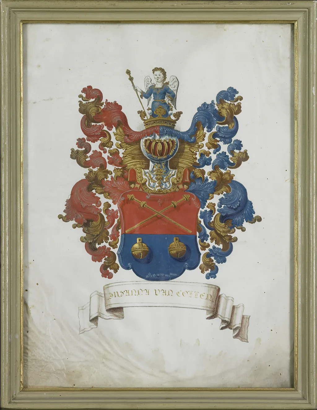 Het wapen van Susanna van Collen (1692-1745), echtgenote van Jacob Feitama, by Unknown, watercolor, 1750