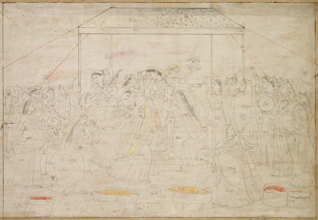 Hindu God Krishna Being Dressed in Women's Clothes for Spring Festival Holi, by Unknown, 1796
