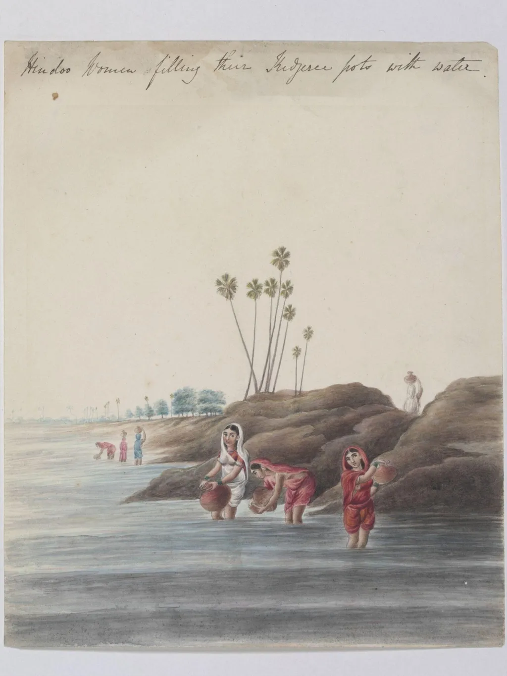 Hindu women filling their Kedjeree pots with water, by Unknown, paint, 1826