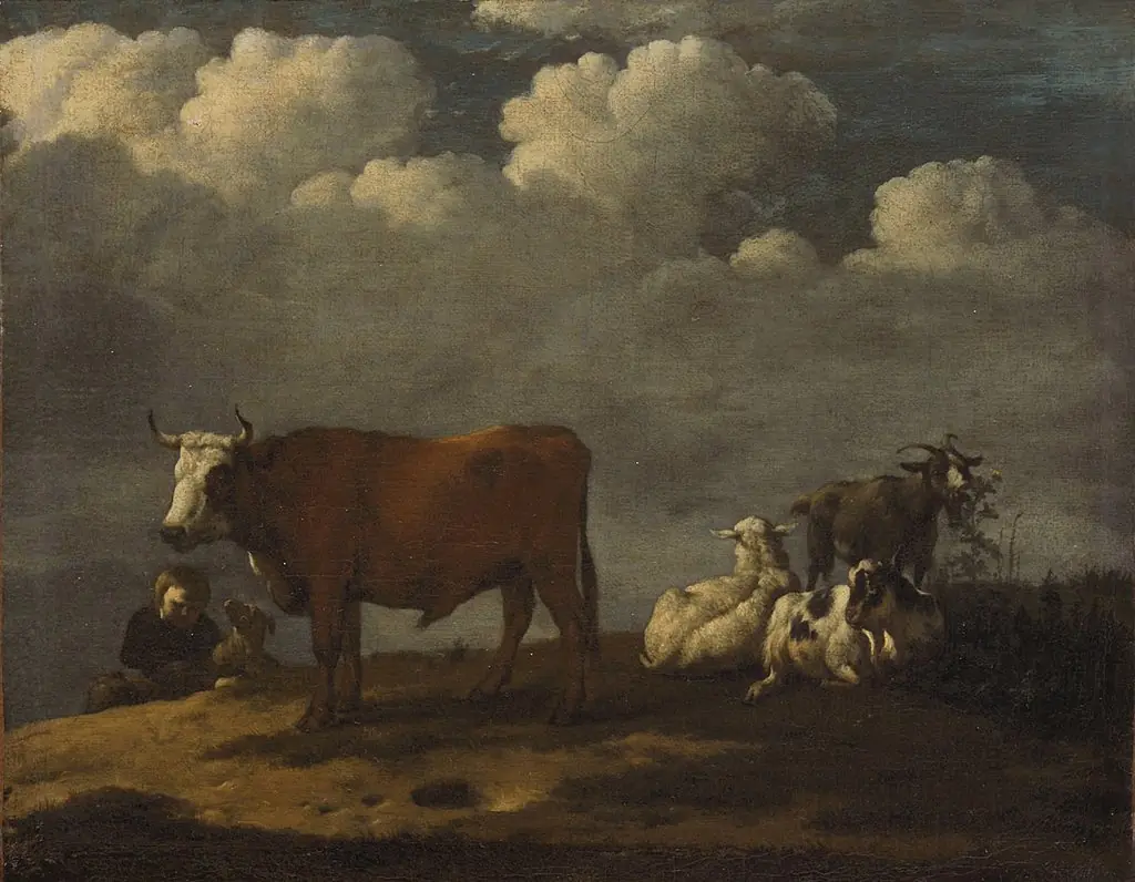 Hirtenknabe mit Vieh auf der Weide, by Unknown