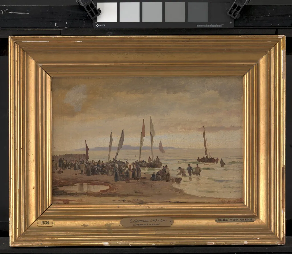 Hjemvendende fiskere modtages på Hornbæk Strand, by Unknown, 1850