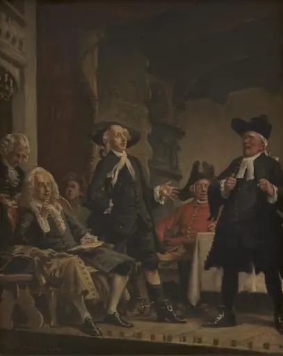 Holberg overværer en prøve på Erasmus Montanus, by Unknown