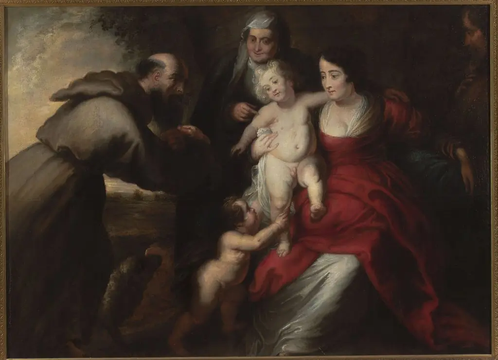 Holy Family with St. Elizabeth, St. John the Baptist as a child and St. Francis, by Unknown