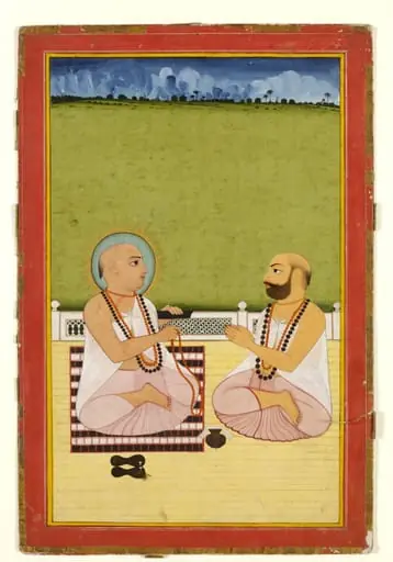 Holy man and pupil on a terrace, by Unknown