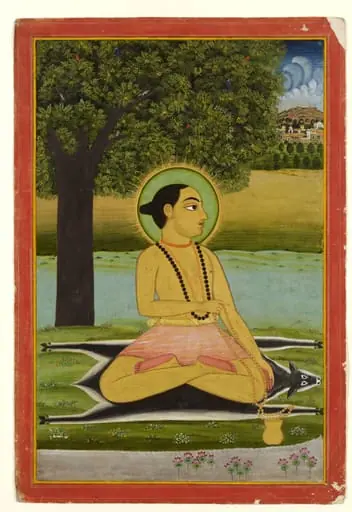 Holy man seated on a gazelle skin, by Unknown