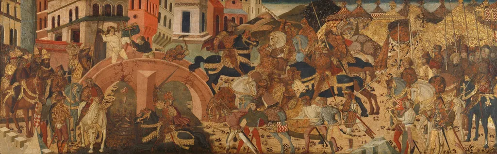 Horatius Cocles Defending the Sublician Bridge, by Unknown, tempera, 1550