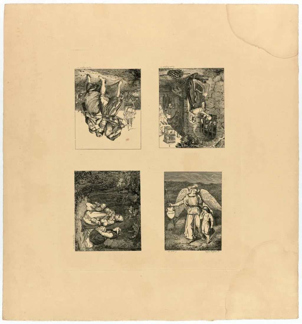 Hüssener, Auguste: Andruckbogen mit vier Gemäldereproduktionen, by Unknown, 1840