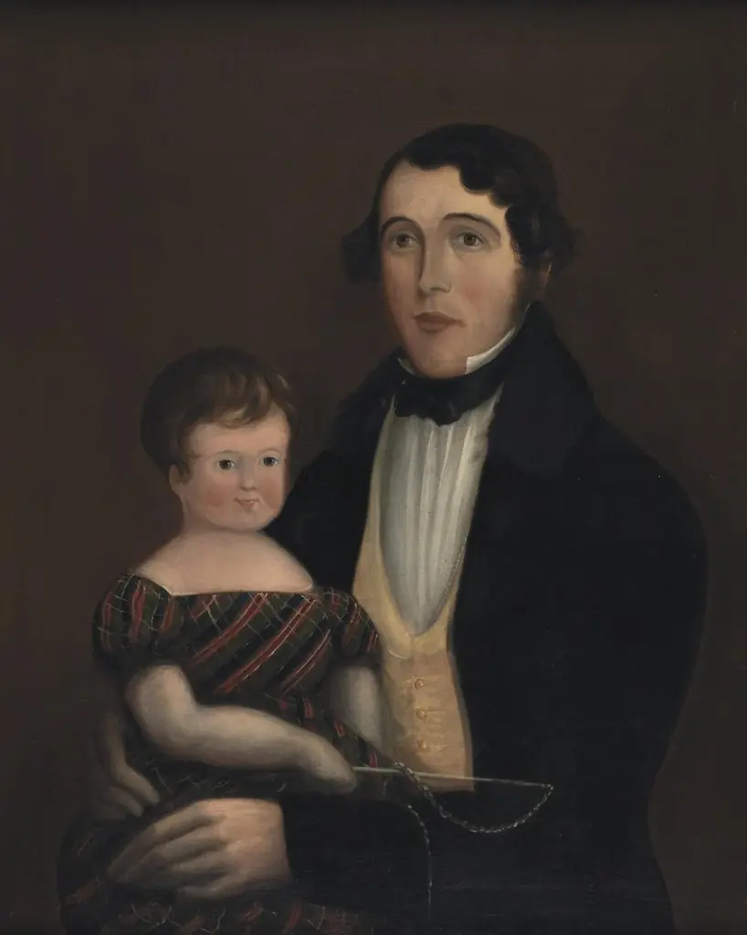 Huw Rowlands & his child, by Unknown