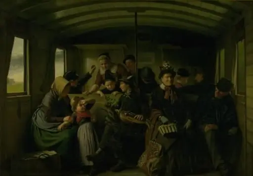 I en tredieklasses jernbanekupé, by Unknown