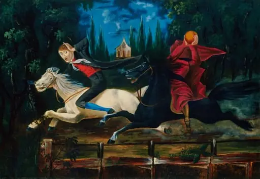 Ichabod Crane and the Headless Horseman, by Unknown, 1855