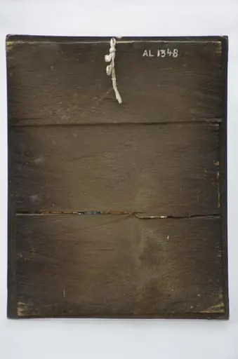 Icoană cu tema. Fecioara și pruncul Isus, ținut în mâna dreaptă; sus un chenar cu flori. Cromatică: fond albastru; culori: negru; alb; verde; galben., by Unknown