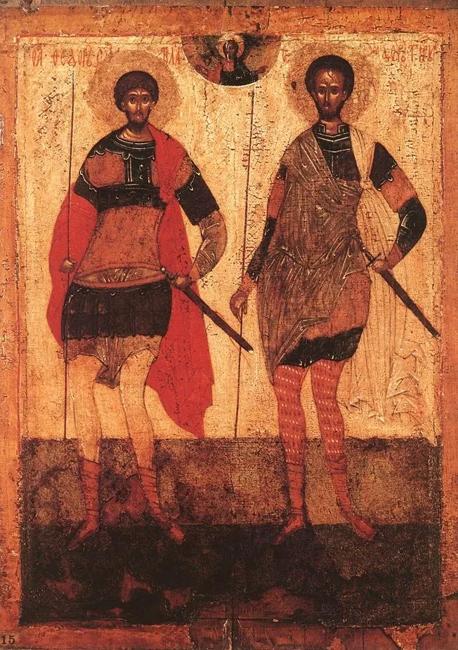 Icon: Sts Theodore Stratelates and Theodore Tyron, by Unknown