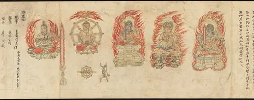 『図像抄』〈十巻抄〉明王部諸尊|Iconographic Drawings of the Five Kings of Wisdom (Myōō-bu shoson), by Unknown, 1142