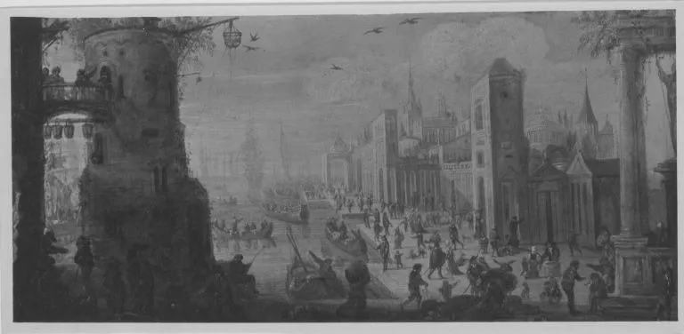 Ideale Stadtansicht mit Seehafen, by Unknown, unspecified, 1650