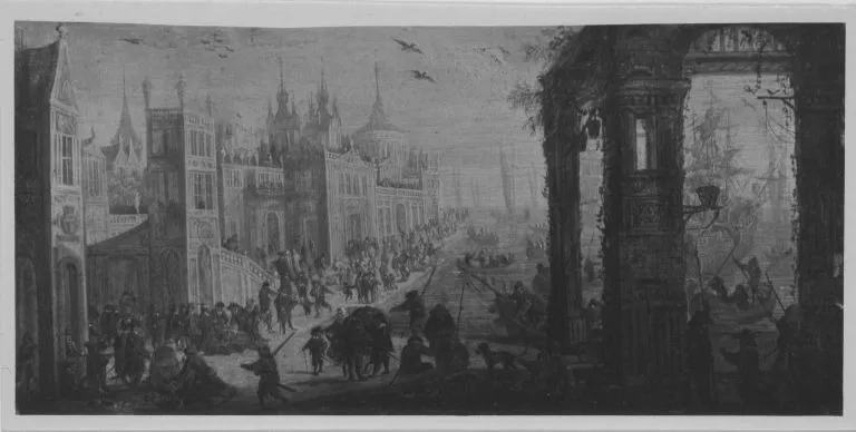 Ideale Stadtansicht mit Seehafen, by Unknown, unspecified, 1650