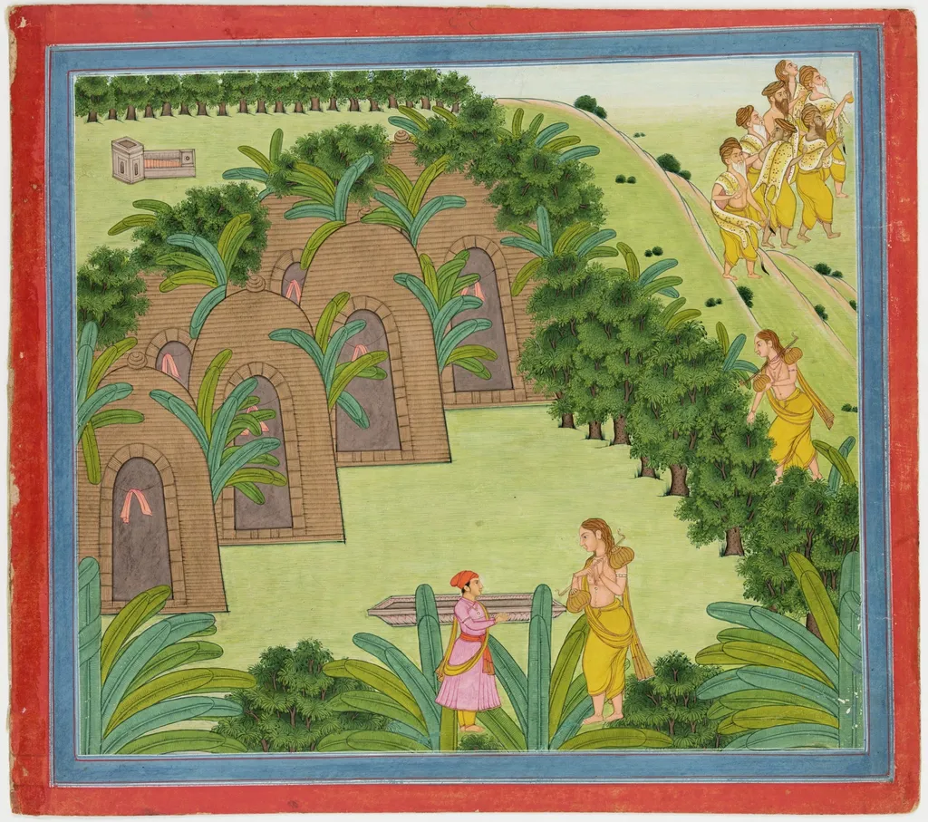 Illustrations to Life of Dhurva Maharaj: #9 God deputes Narada to examine Dhurva Maharaj's truthfulness, by Unknown, unspecified, 1800