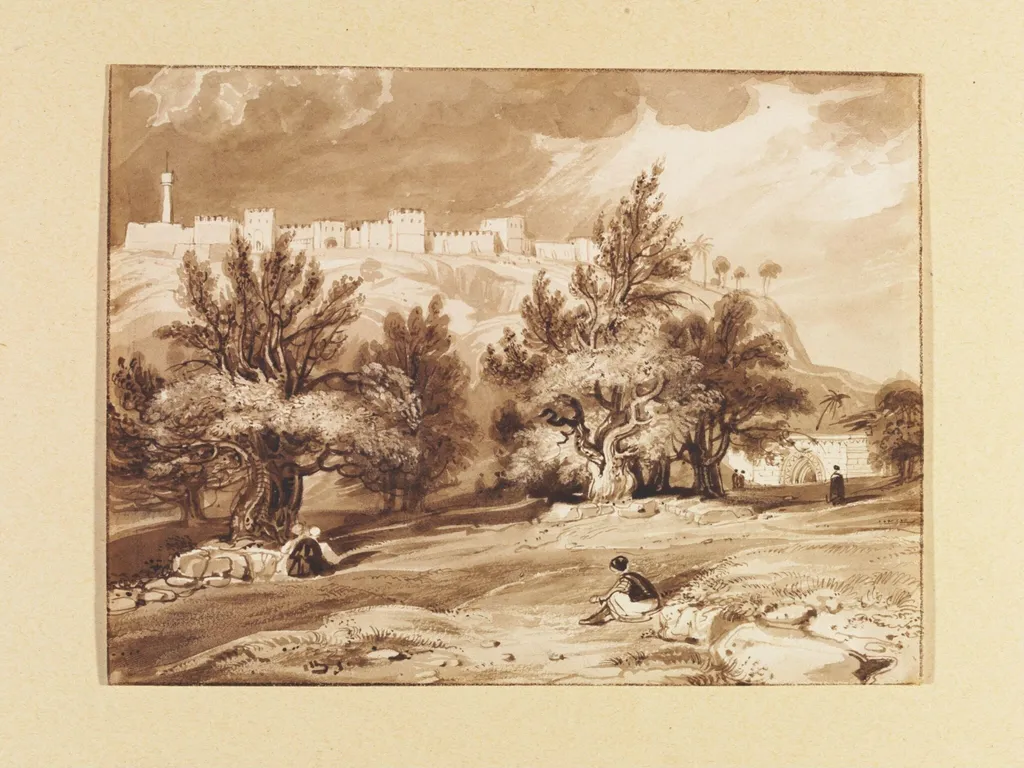 In the Garden of Gethsemane, by Unknown, watercolor, 1840