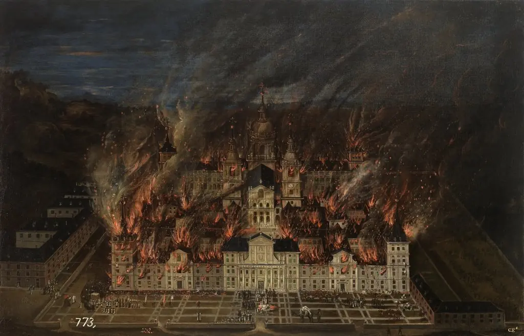 Incendio del Monasterio de El Escorial en 1671, by Unknown