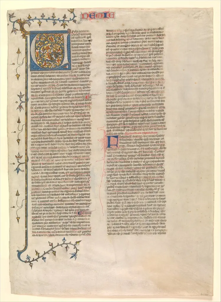 Initial "V" from the commentary of Nehemiah, one of six illustrated leaves from the Postilla Litteralis (Literal Commentary) of Nicholas of Lyra, by Unknown