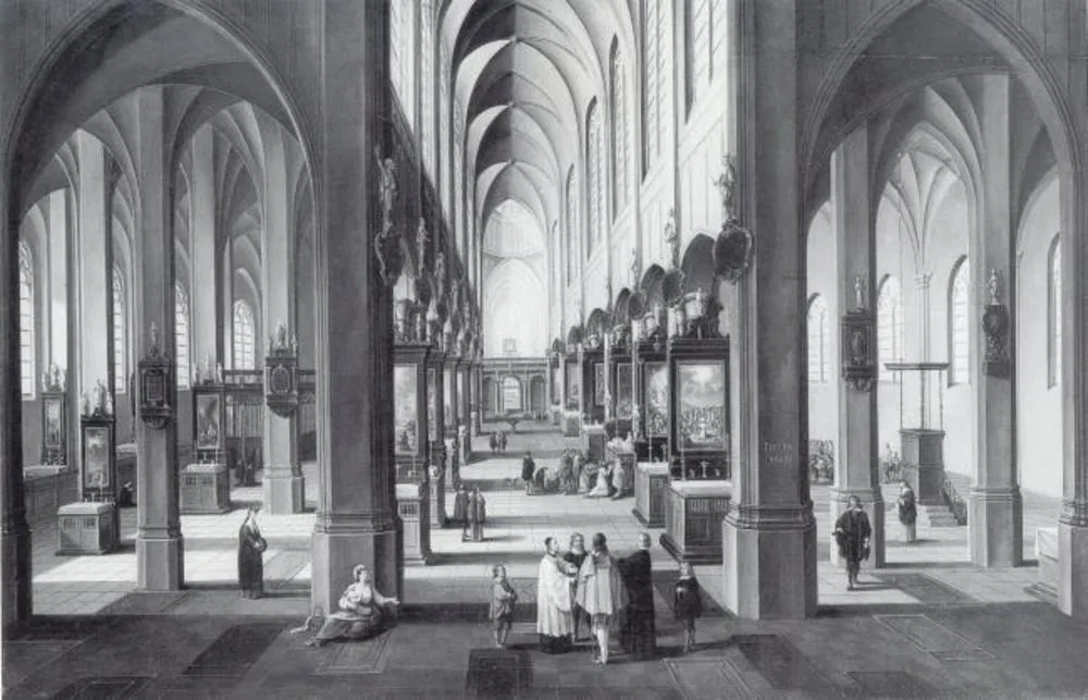 Interior of Antwerp Cathedral, by Unknown, oil, 1661