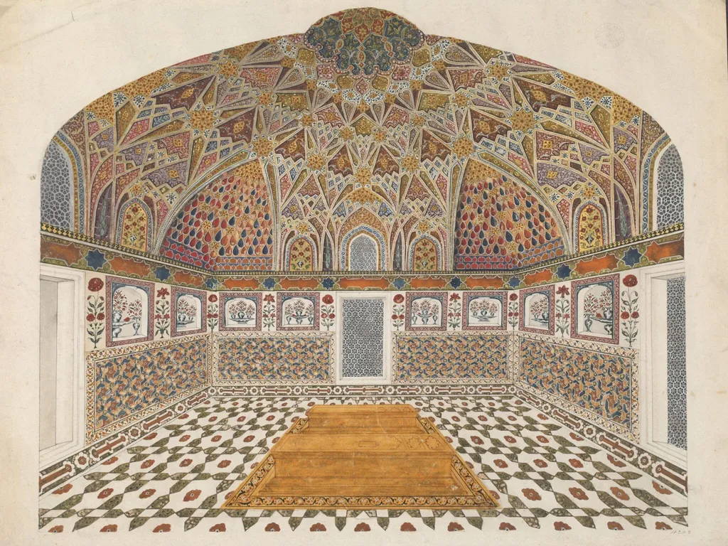 Interior of I'timad ad-Daula's tomb, by Unknown, paint, 1820