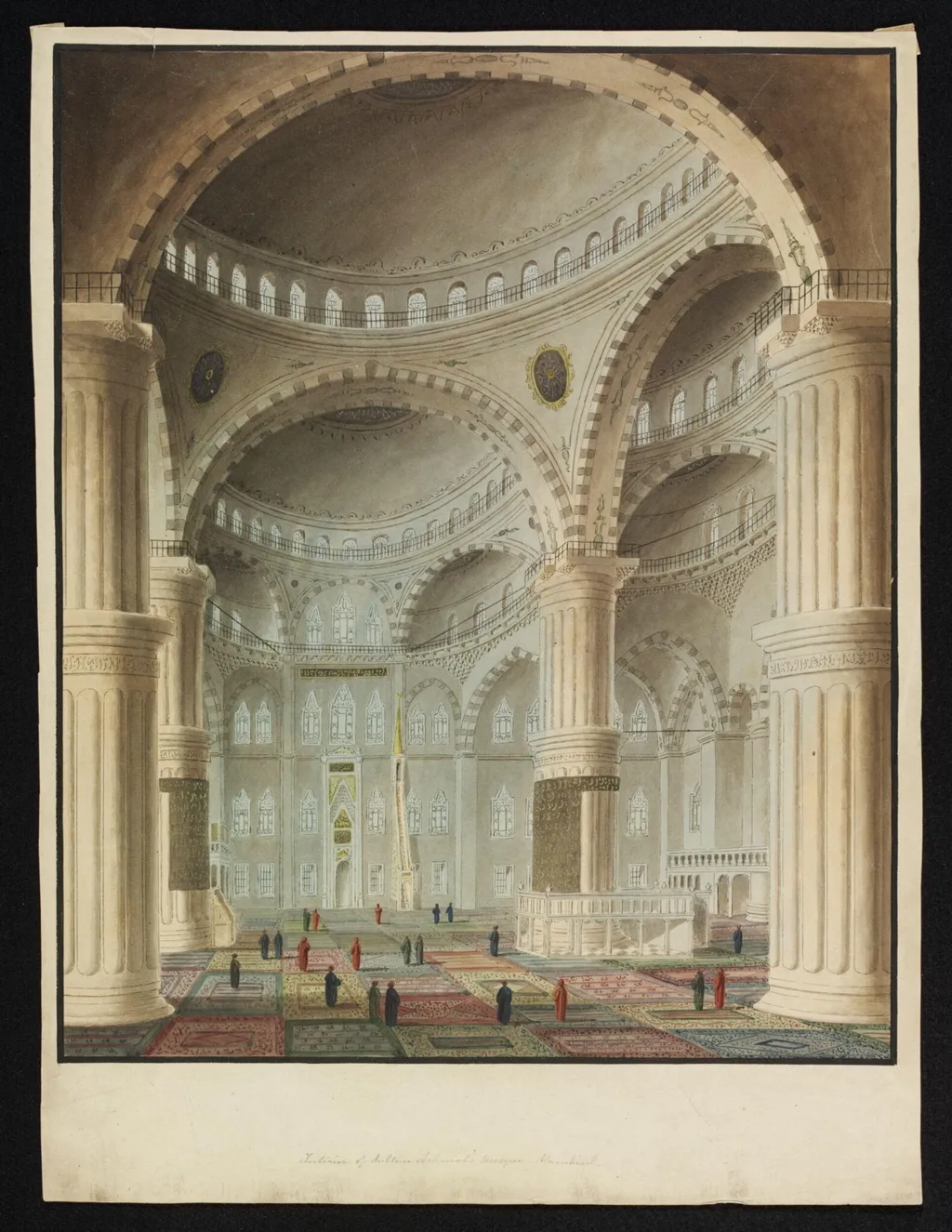 Interior of Sultan Achmet's Mosque. Stamboul', by Unknown, watercolor, 1820