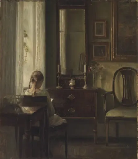 Interior with a Girl Reading, by Unknown