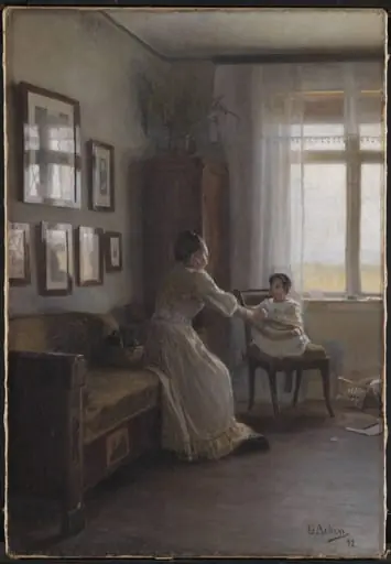 Interior with the Artist's Wife and Child, by Unknown