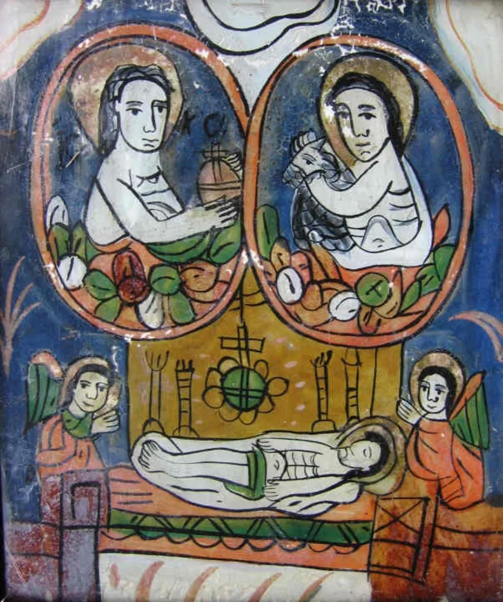 Ioan Botezătorul cu mielul și Iisus; Îngroparea lui Iisus, by Unknown, 1850