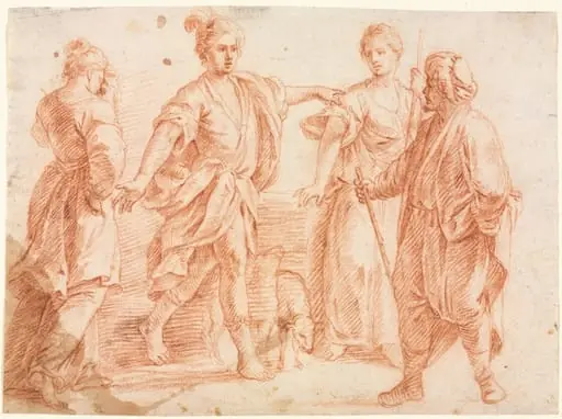 Jacob and Laban with Rachel and Leah (recto), by Unknown