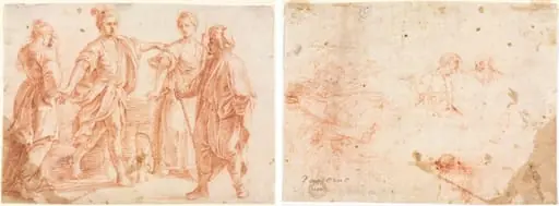 Jacob and Laban with Rachel and Leah (recto); Sketch of Two Men and Other Various Figures (verso), by Unknown