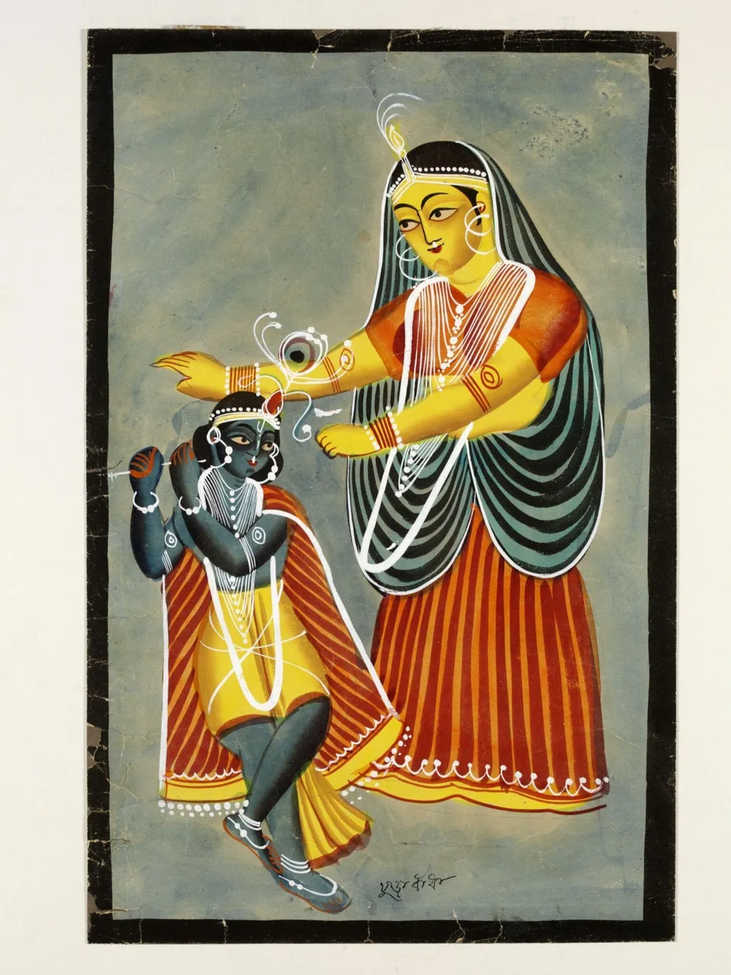 Jasoda and Krishna, by Unknown, paint, 1885