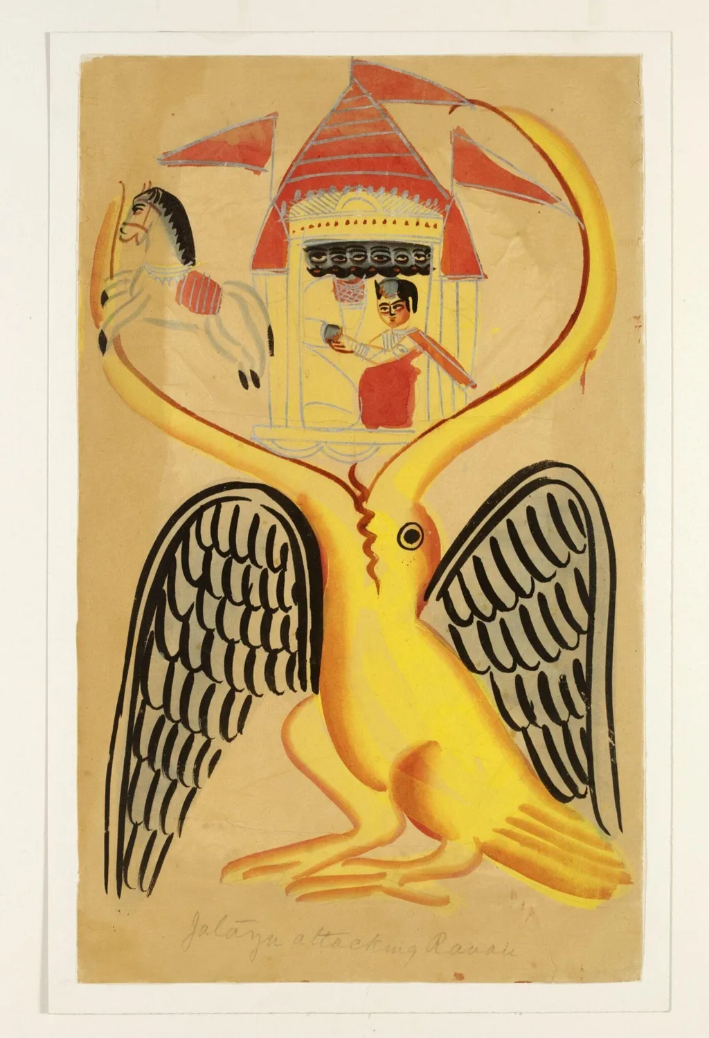Jatayu, Ravana and Sita, by Unknown, paint, 1885