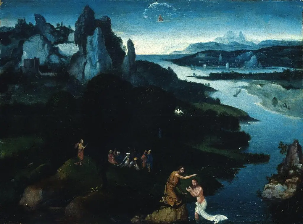 John the Baptist preaching and the Baptism of Christ, by Unknown