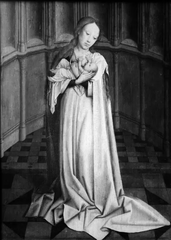 Jomfru Maria giver Kristusbarnet die, by Unknown