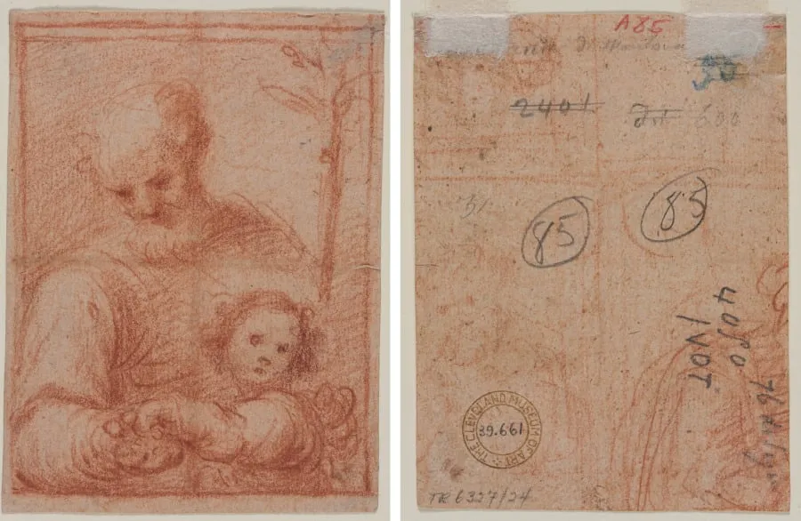 Joseph and Child (recto); Fragment of Two Figures (verso), by Unknown, 1550
