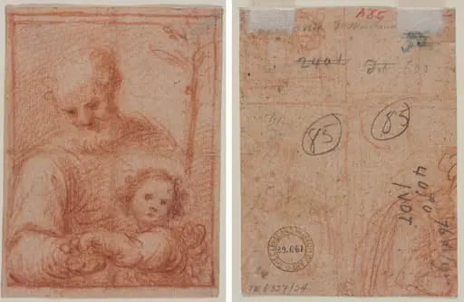 Joseph and Child (recto); Fragment of Two Figures (verso), by Unknown