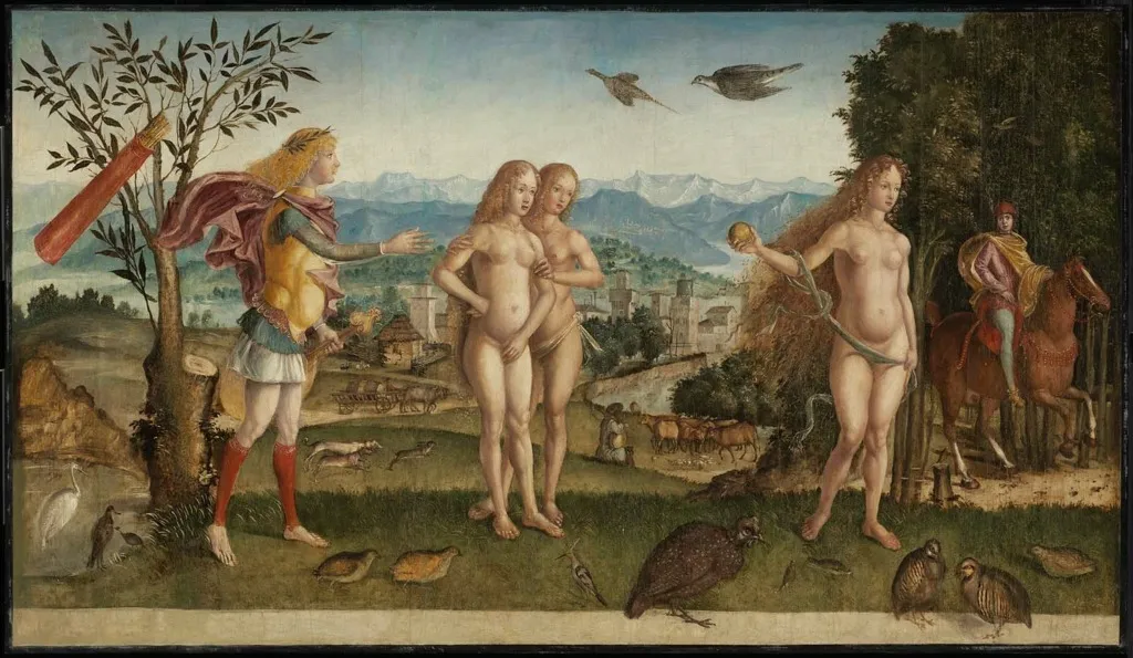 Judgement of Paris, by Unknown, oil, 1500
