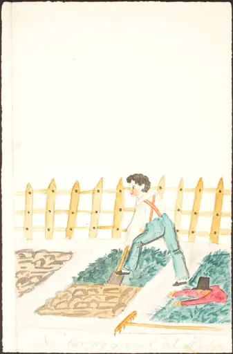 Køkkenhave med dreng, by Unknown