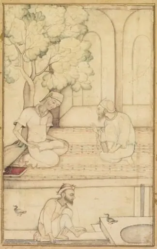 Kabir and Two Followers on a Terrace (recto), by Unknown, 1615