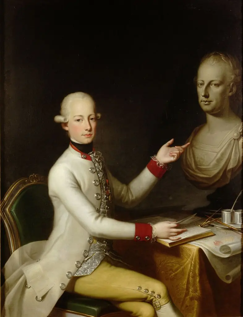 Kaiser Franz I. (II.) (1768-1835) im Alter von etwa 17 Jahren mit der Büste von Kaiser Joseph II., Kniestück, by Unknown