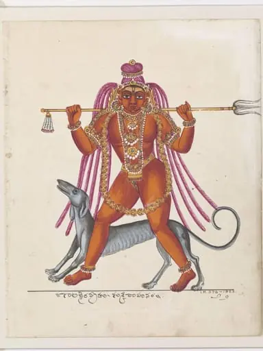Kala-Bhairava, an emanation of the god Shiva, with trident and hound., by Unknown