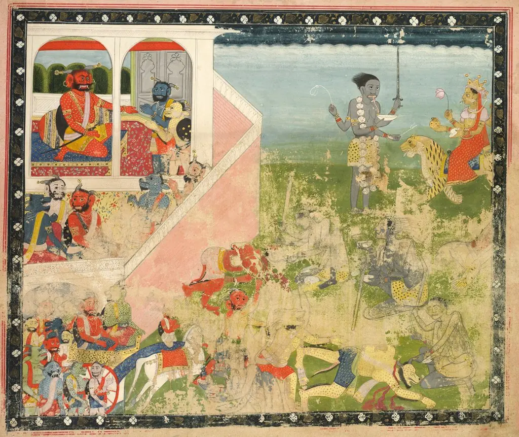 Kali and Devi Attack: Leaf from a Devi Mahatmya, by Unknown